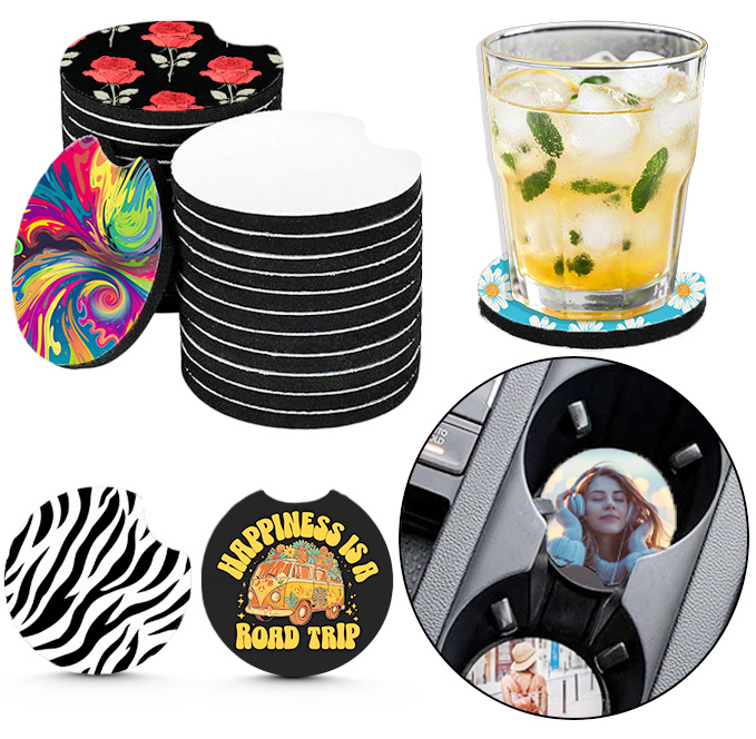 Coaster Sublimation Blank - 10/20개 승화 인쇄용 자동차 컵받침 10/20개
