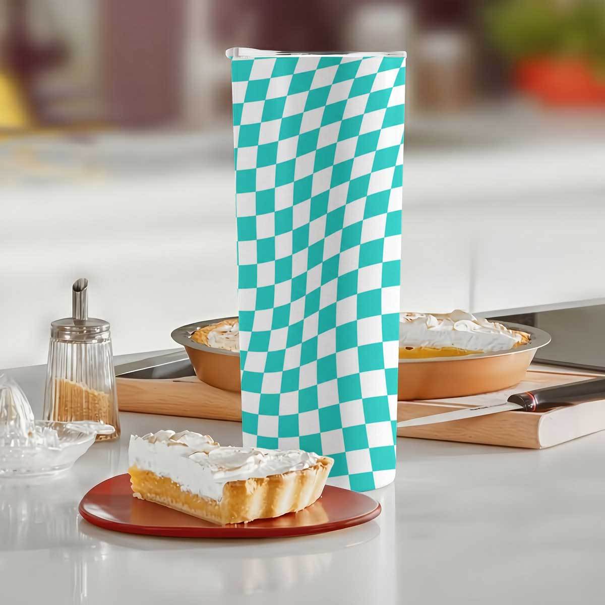 20온스 청록색과 흰색 체크무늬 물결 패턴 스테인리스  - Tumbler 20Oz White 리뷰 및 가격